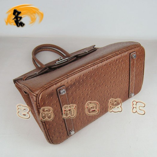 6089 Hermes Birkin 鉑金包 35 Birkin 鴕鳥紋女包 Hermes手提包 淺啡色銀扣