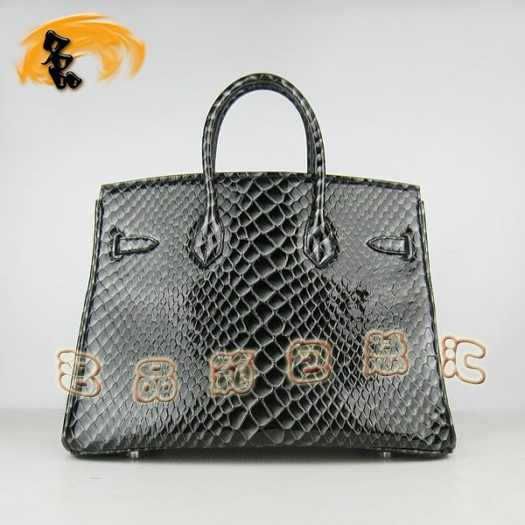 6089 Hermes新款魚紋女士手提包 Hermes Birkin 鉑金包 35 Birkin 黑色銀扣