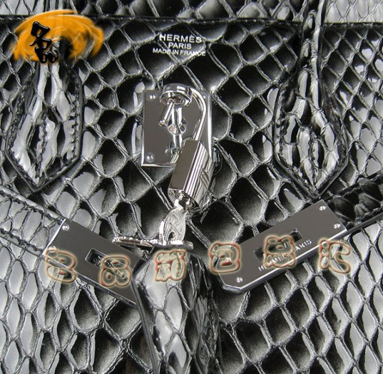 6089 Hermes新款魚紋女士手提包 Hermes Birkin 鉑金包 35 Birkin 黑色銀扣
