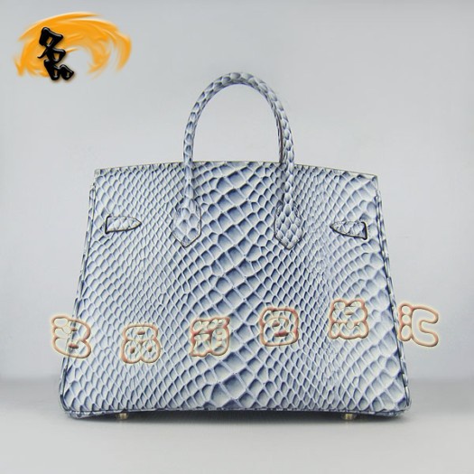 6089 Hermes新款魚紋女士手提包 Hermes Birkin 鉑金包 35 Birkin 藍色金扣