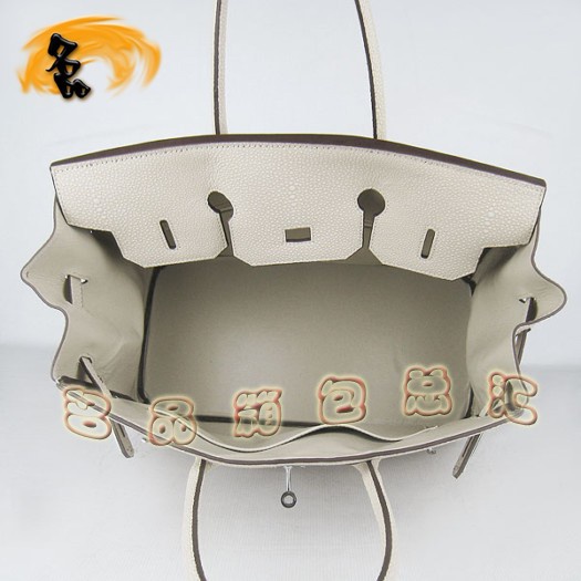6089 Hermes新款 鉑金包35cm Birkin 珍珠紋女包 Hermes手提包 米白色銀扣