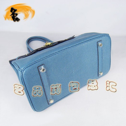 6089 Hermes手提包 Hermes 35 Birkin 鉑金包 珍珠紋女包 中藍(lán)色金扣