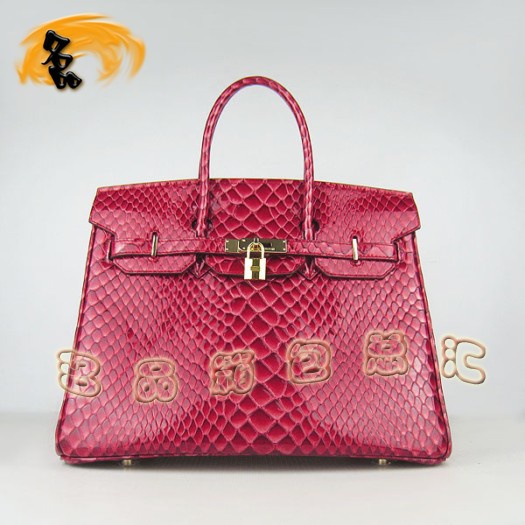 6089 Hermes新款魚紋女士手提包 Hermes Birkin 鉑金包 35 Birkin 紅色金扣