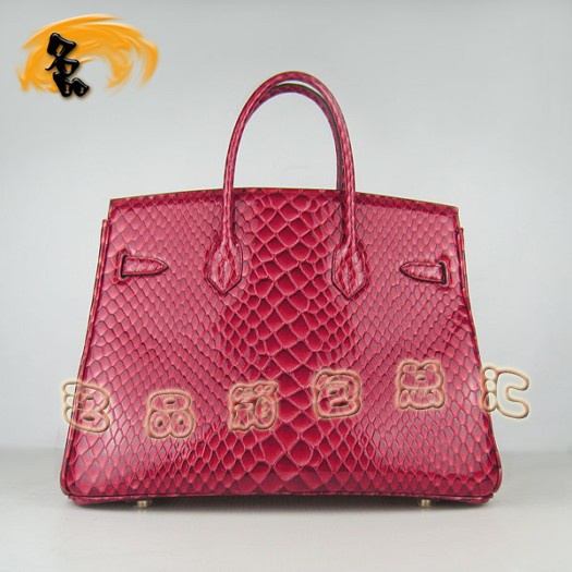 6089 Hermes新款魚紋女士手提包 Hermes Birkin 鉑金包 35 Birkin 紅色金扣