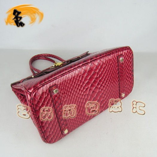 6089 Hermes新款魚紋女士手提包 Hermes Birkin 鉑金包 35 Birkin 紅色金扣