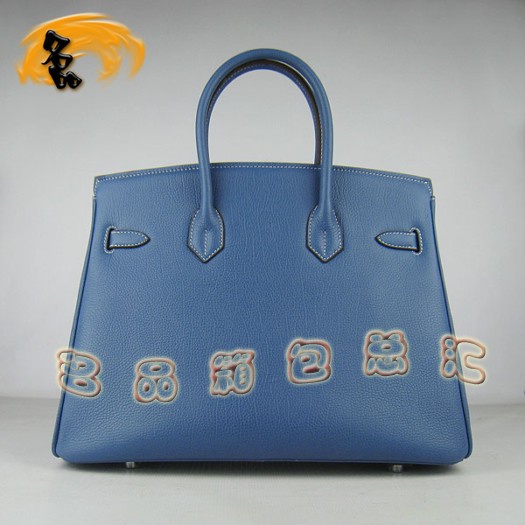 6089 Hermes 35 Birkin 牛頸紋手提包 Hermes女包 Hermes Birkin 鉑金包 藍色銀扣