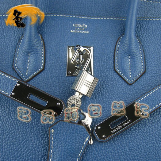 6089 Hermes 35 Birkin 牛頸紋手提包 Hermes女包 Hermes Birkin 鉑金包 藍色銀扣
