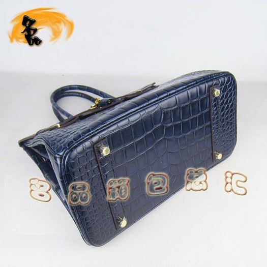 6089 Hermes 鱷魚紋手提包 Hermes女包 Hermes Birkin 鉑金包 深藍色金扣(35)