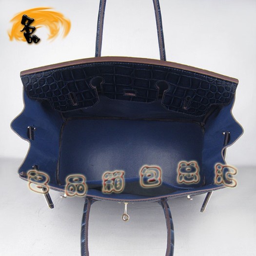 6089 Hermes 鱷魚紋手提包 Hermes女包 Hermes Birkin 鉑金包 深藍色金扣(35)