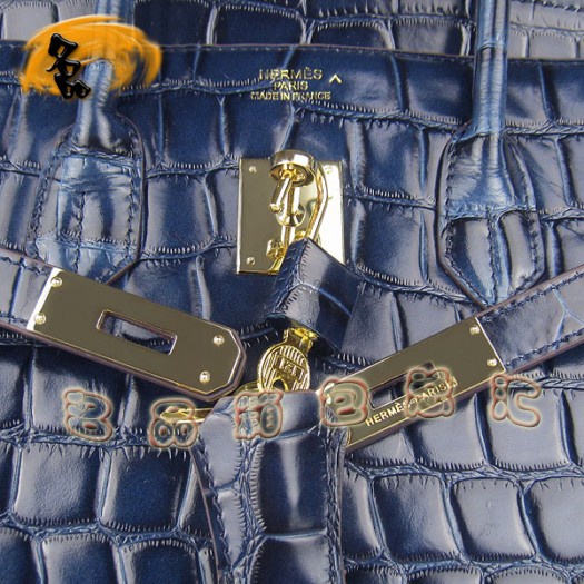 6089 Hermes 鱷魚紋手提包 Hermes女包 Hermes Birkin 鉑金包 深藍色金扣(35)
