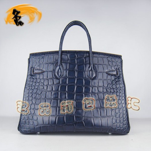 6089 Hermes 鱷魚紋手提包 Hermes女包 Hermes Birkin 鉑金包 深藍色銀扣(35)