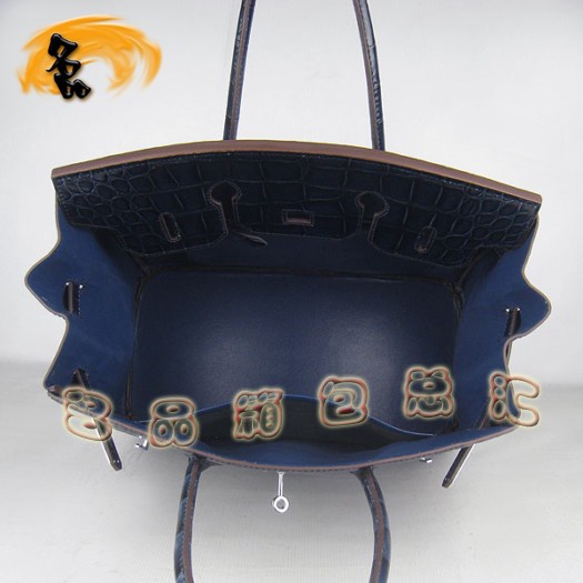 6089 Hermes 鱷魚紋手提包 Hermes女包 Hermes Birkin 鉑金包 深藍色銀扣(35)