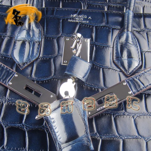 6089 Hermes 鱷魚紋手提包 Hermes女包 Hermes Birkin 鉑金包 深藍色銀扣(35)