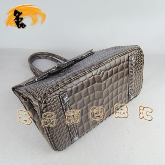 6089 Hermes 鱷魚紋手提包 Hermes女包 Hermes Birkin 鉑金包 卡其色銀扣(35)
