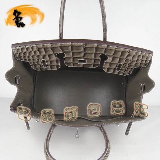 6089 Hermes 鱷魚紋手提包 Hermes女包 Hermes Birkin 鉑金包 卡其色銀扣(35)