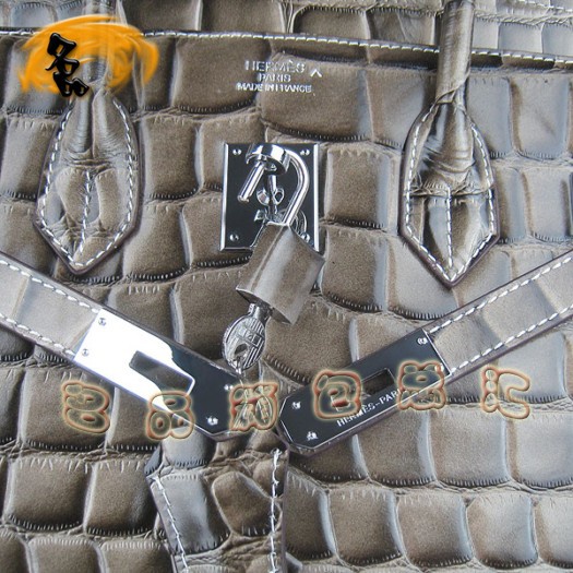 6089 Hermes 鱷魚紋手提包 Hermes女包 Hermes Birkin 鉑金包 卡其色銀扣(35)