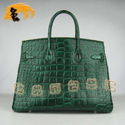 6089 Hermes 鱷魚紋手提包 Hermes女包 Hermes Birkin 鉑金包 深綠色銀扣(35)