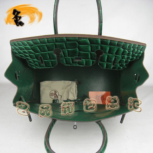6089 Hermes 鱷魚紋手提包 Hermes女包 Hermes Birkin 鉑金包 深綠色銀扣(35)