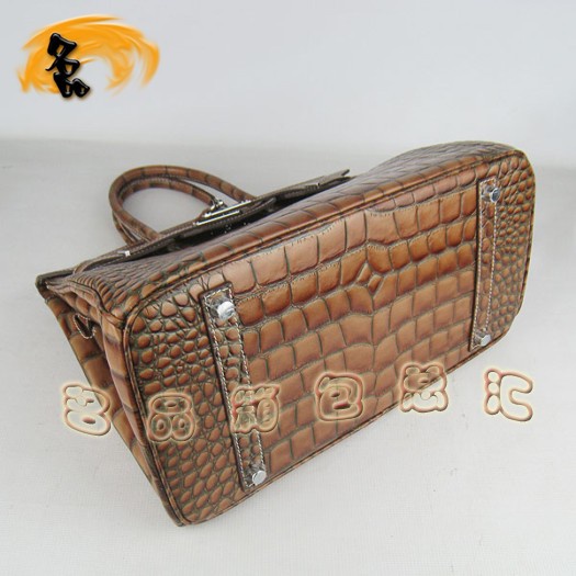 6089 Hermes 鱷魚紋手提包 Hermes女包 Hermes Birkin 鉑金包 淺啡色銀扣(35)