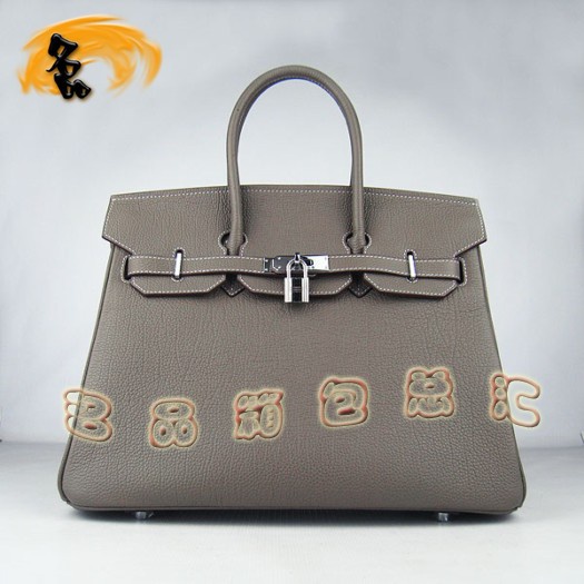 6089 愛(ài)馬仕手提包 Hermes女包 Hermes Birkin 鉑金包 牛頸紋 灰色銀扣(35)