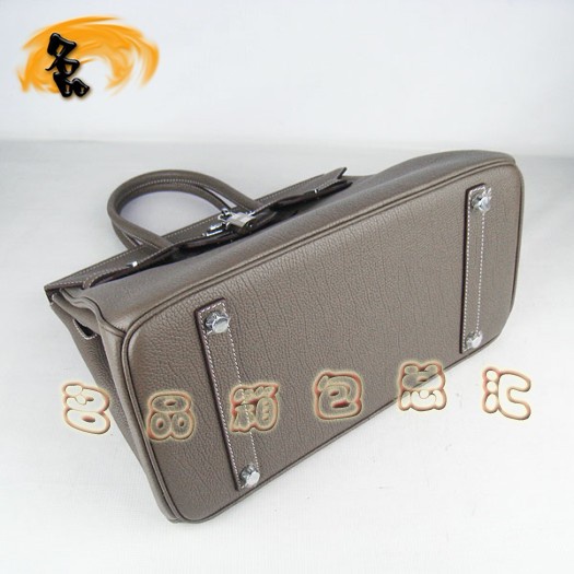 6089 愛(ài)馬仕手提包 Hermes女包 Hermes Birkin 鉑金包 牛頸紋 灰色銀扣(35)
