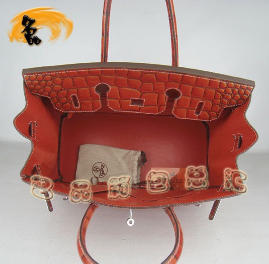 6089 Hermes 鱷魚紋手提包 Hermes女包 Hermes Birkin 鉑金包 深橙色銀扣(35)