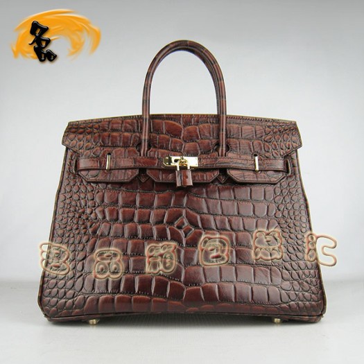 6089 Hermes 鱷魚紋手提包 Hermes女包 Hermes Birkin 鉑金包 啡色金扣(35)