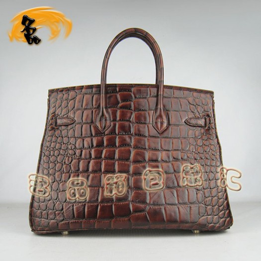 6089 Hermes 鱷魚紋手提包 Hermes女包 Hermes Birkin 鉑金包 啡色金扣(35)