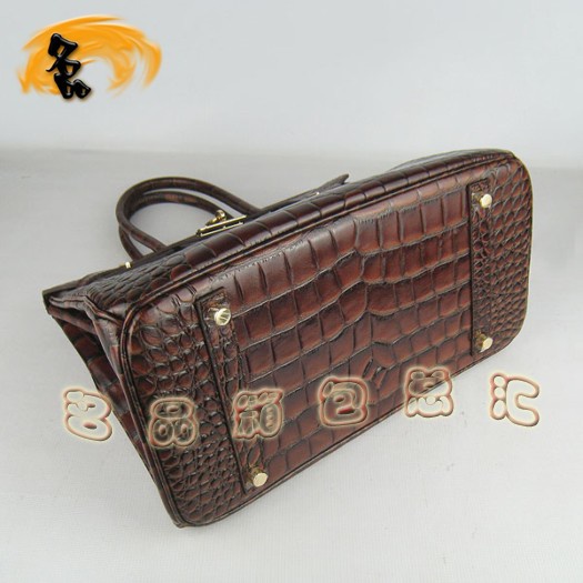 6089 Hermes 鱷魚紋手提包 Hermes女包 Hermes Birkin 鉑金包 啡色金扣(35)