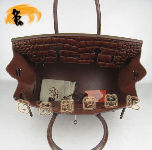 6089 Hermes 鱷魚紋手提包 Hermes女包 Hermes Birkin 鉑金包 啡色金扣(35)