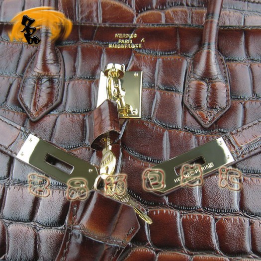 6089 Hermes 鱷魚紋手提包 Hermes女包 Hermes Birkin 鉑金包 啡色金扣(35)