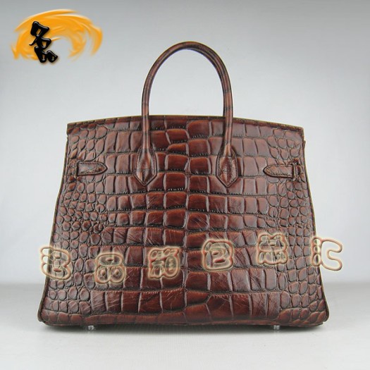 6089 Hermes 鱷魚紋手提包 Hermes女包 Hermes Birkin 鉑金包 啡色銀扣(35)