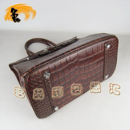 6089 Hermes 鱷魚紋手提包 Hermes女包 Hermes Birkin 鉑金包 啡色銀扣(35)