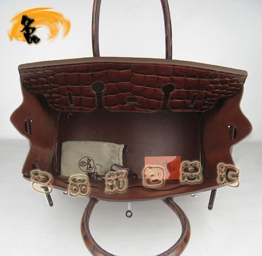 6089 Hermes 鱷魚紋手提包 Hermes女包 Hermes Birkin 鉑金包 啡色銀扣(35)