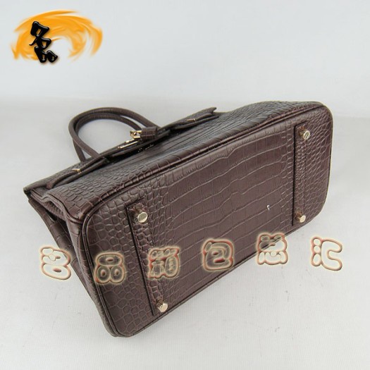 6089 Hermes 鱷魚(yú)紋手提包 Hermes女包 Hermes Birkin 鉑金包 深啡色金扣(35)