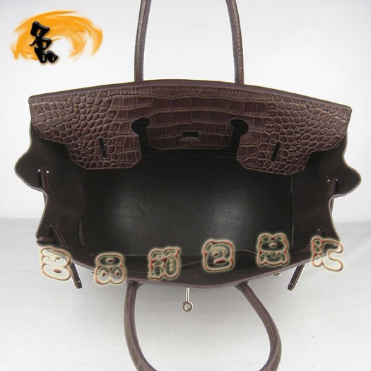 6089 Hermes 鱷魚(yú)紋手提包 Hermes女包 Hermes Birkin 鉑金包 深啡色金扣(35)