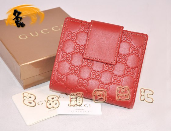 154036 GUCCI最新款 牛皮雙G壓花心鎖錢(qián)夾 短款 GUCCI錢(qián)包 紅色