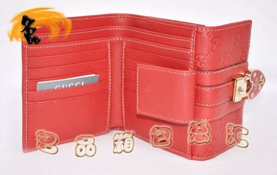 154036 GUCCI最新款 牛皮雙G壓花心鎖錢(qián)夾 短款 GUCCI錢(qián)包 紅色