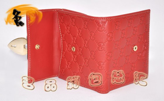 154036 GUCCI最新款 牛皮雙G壓花心鎖錢(qián)夾 短款 GUCCI錢(qián)包 紅色