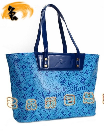 M93161 LV最新款沙灘包 LV亮皮女包 LV單肩包 LV女包 村上隆設(shè)計 藍(lán)色