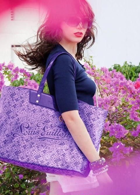 M93162 LV最新款沙灘包 LV亮皮女包 LV單肩包 LV女包 村上隆設計 紫色