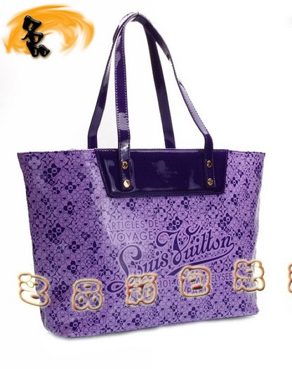 M93162 LV最新款沙灘包 LV亮皮女包 LV單肩包 LV女包 村上隆設計 紫色