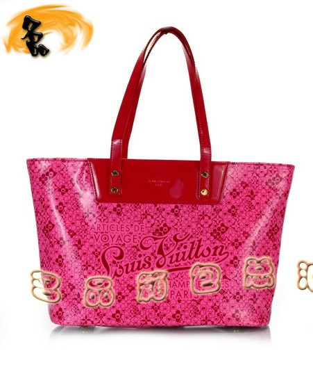 M93160 LV最新款沙灘包 LV亮皮女包 LV單肩包 LV女包 村上隆設計 桃紅色