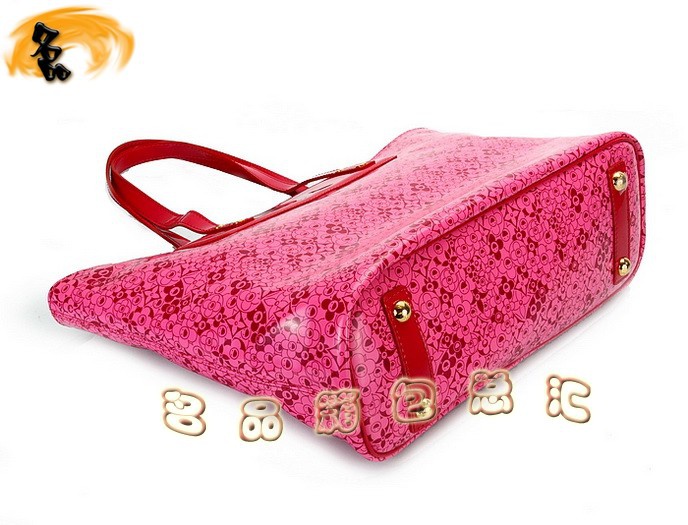 M93160 LV最新款沙灘包 LV亮皮女包 LV單肩包 LV女包 村上隆設計 桃紅色