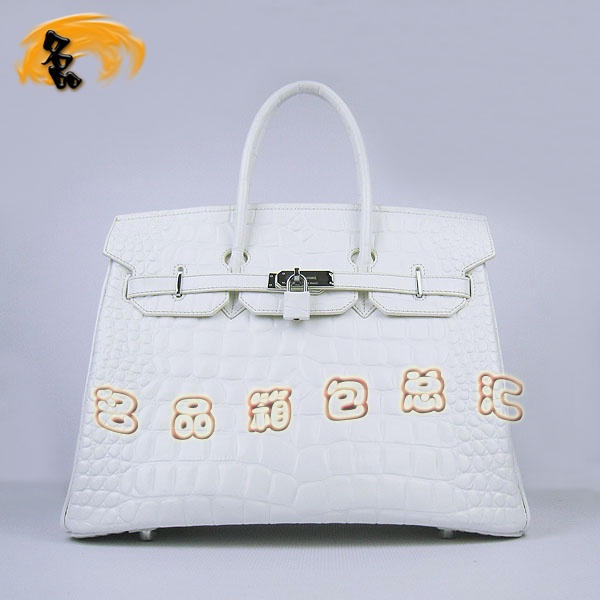 6089 Hermes最新款 手提包 Hermes Birkin 鉑金包 愛馬仕鱷魚紋(35cm) 白色銀扣