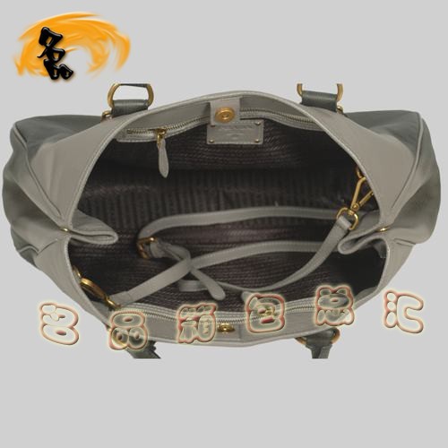 8602 Prada熱銷1:1品質女包 普拉達高檔牛皮手提包 Prada斜挎包 黑配灰色