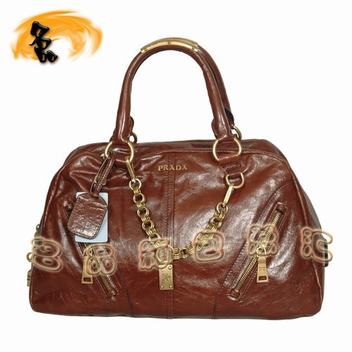 081117 Prada高檔女包 普拉達(dá)經(jīng)典時尚全皮手提包 Prada肩包 啡色
