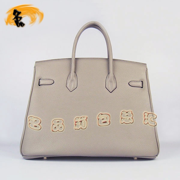 6089 Hermes Birkin 鉑金包 愛馬仕荔枝紋35 時尚手提包 Hermes女包 灰色金扣