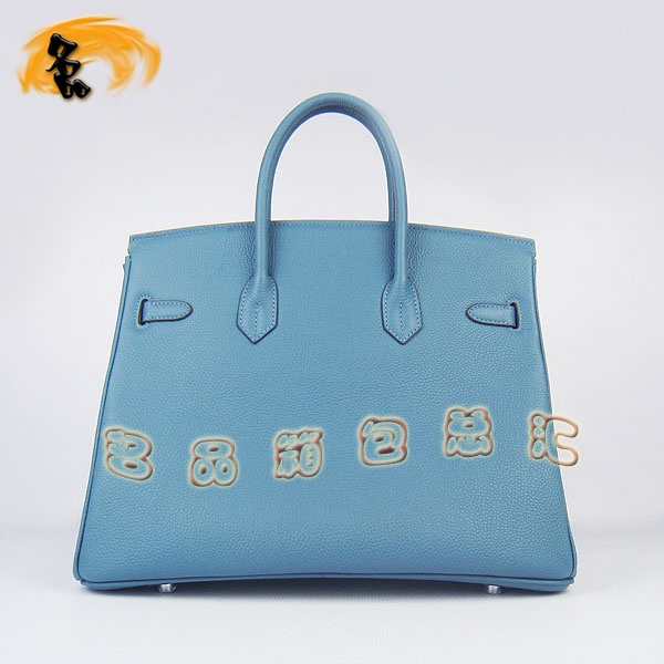 6089 Hermes Birkin 鉑金包 愛馬仕經(jīng)典荔枝紋 手提包 35 Hermes女包 中藍(lán)銀扣