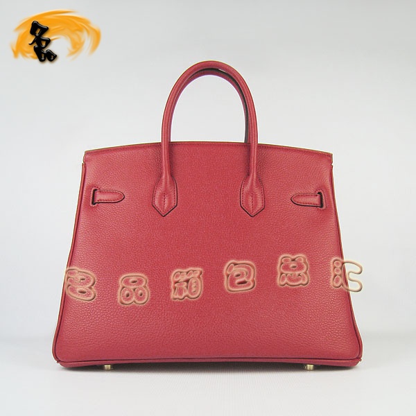 6089 Hermes Birkin 鉑金包 愛馬仕荔枝紋35 時尚手提包 Hermes女包 紅色金扣